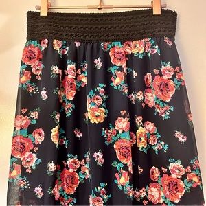 Navy Blue Floral Sheer Skirt with Short Slip Underneath M (7-9)